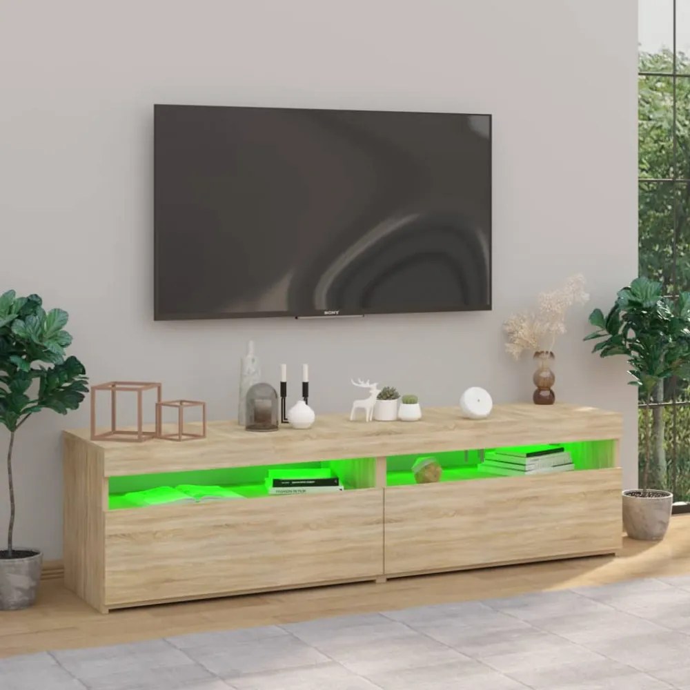 2 db sonoma tölgy színű TV-szekrény LED-ekkel 75 x 35 x 40 cm
