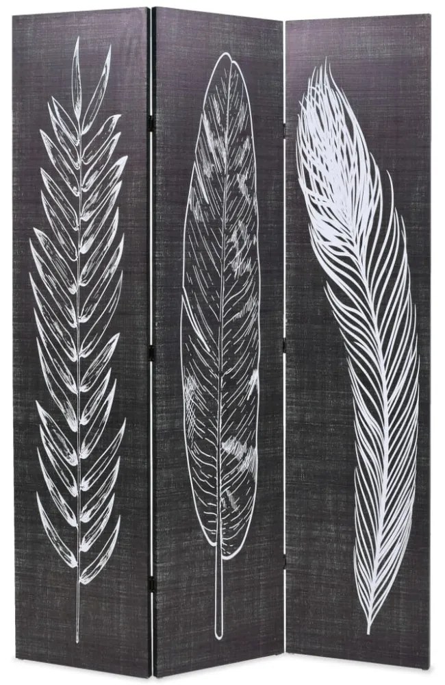 fekete-fehér toll mintás paraván 120 x 170 cm