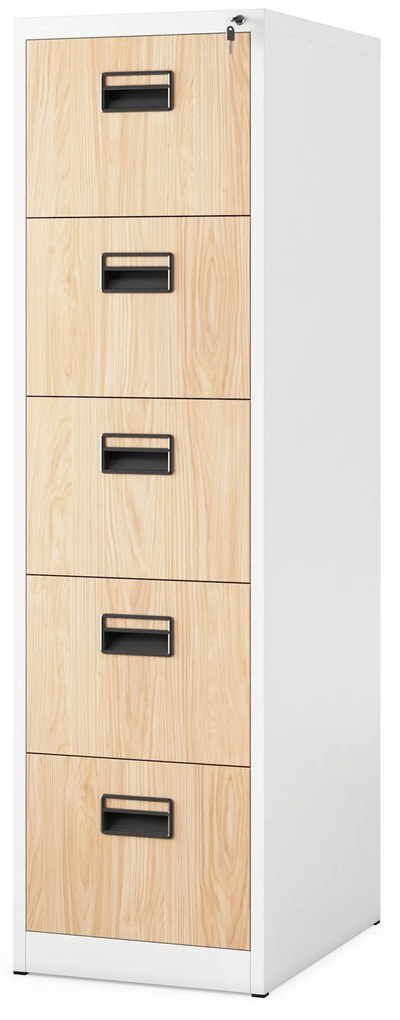 Fém irattartó szekrény, 5 fiókos SARA V5, 460 x 1625.5 x 620 mm, Eco Design: fehér/ sonoma tölgy