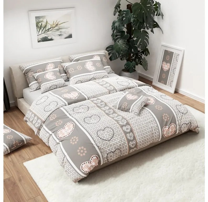 Krepp ágynemű HEART RETRO szürke Ágyneműhuzat mérete: 70 x 90 cm | 140 x 200 cm