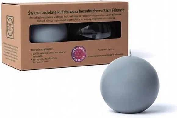 Dekorációs gyertya gömbölyű szürke illatmentes 7,5cm
