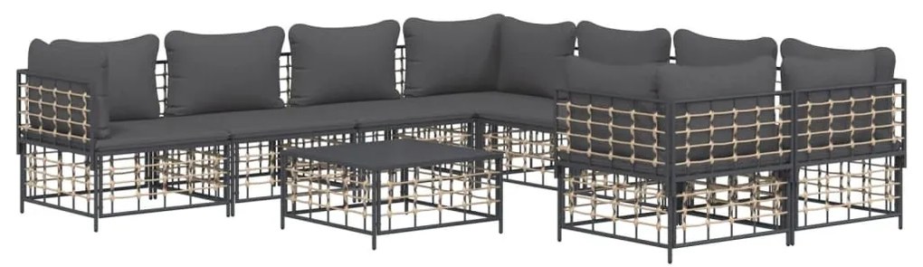 9 részes antracitszürke polyrattan kerti ülőgarnitúra párnákkal