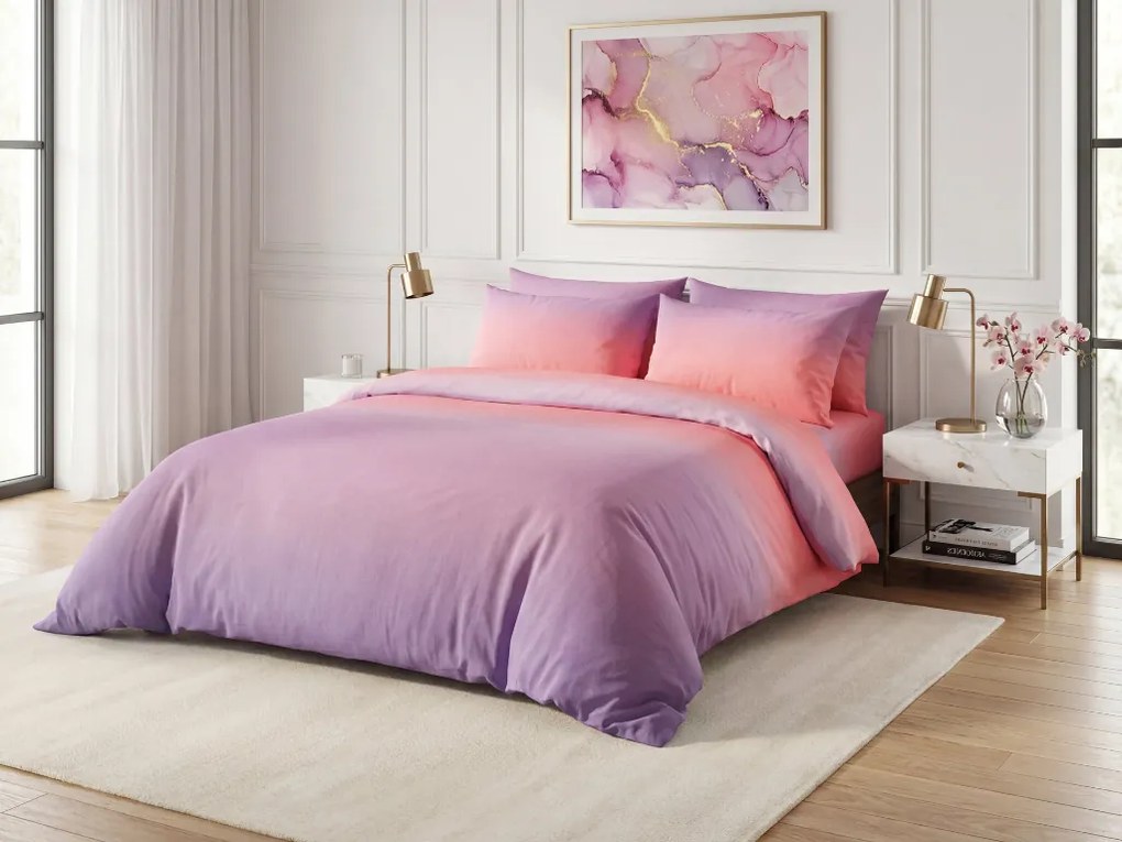 Pamut ágynemű OMBRE lila-rózsaszín Ágyneműhuzat mérete: 2 db 70 x 90 cm | 200 x 220 cm