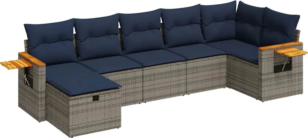 vidaXL 7 részes szürke polyrattan kerti ülőgarnitúra párnákkal