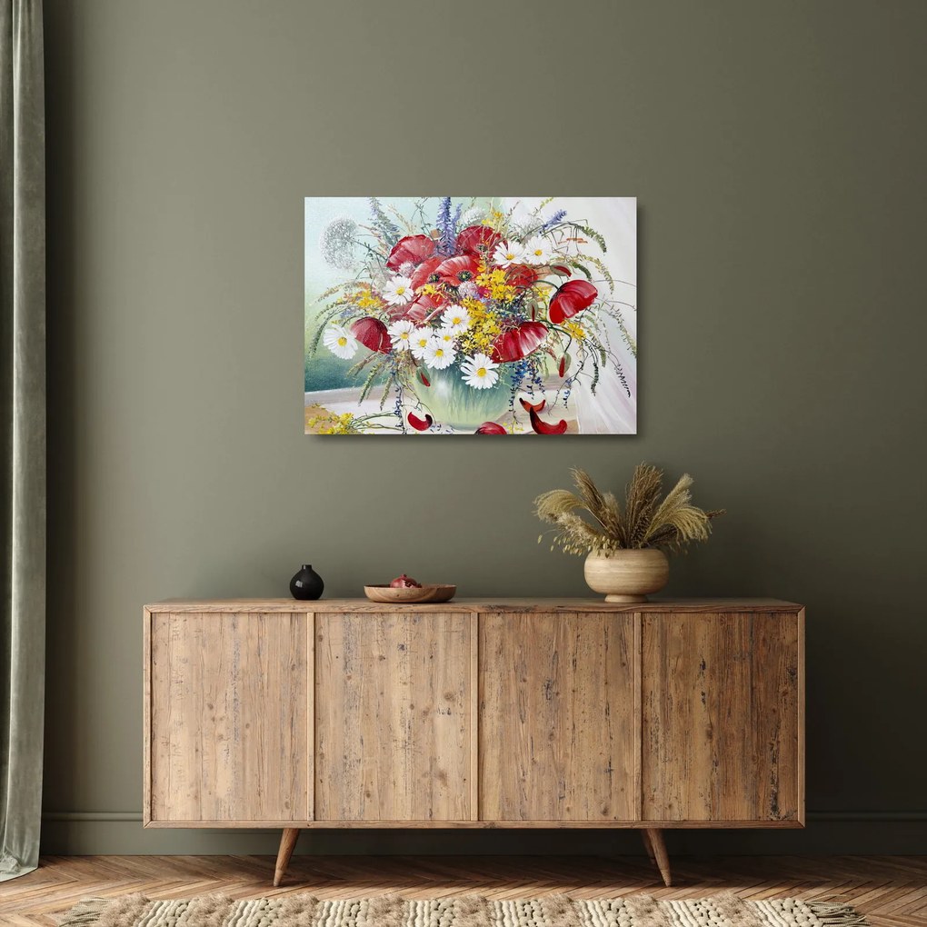 Egy váza képe vadvirágokkal (üvegen) (70x50 cm)