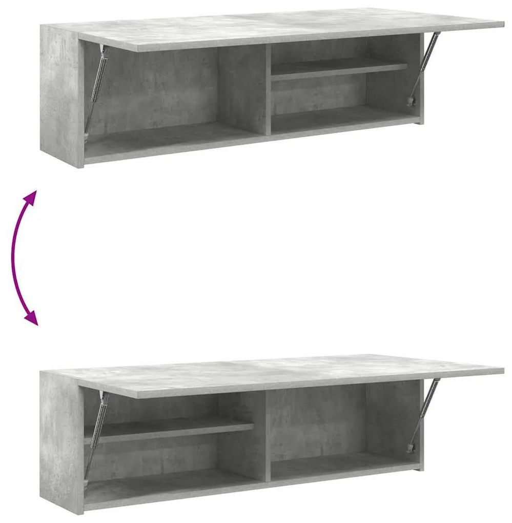 betonszürke szerelt fa fali fürdőszobaszekrény 100x25x30 cm