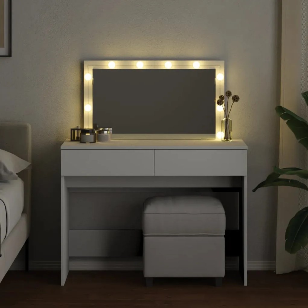 fehér fésülködőasztal LED-del 100 x 40 x 130 cm