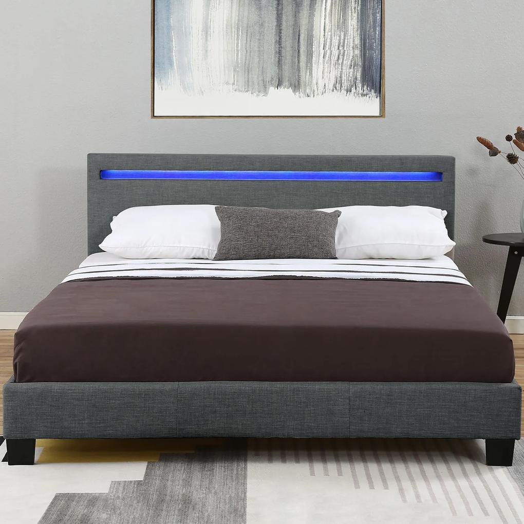 Kárpitozott ágy Verona 120 x 200 cm LED világítással sötétszürke színben