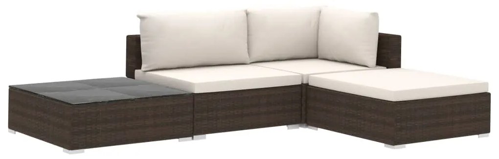 4-részes barna polyrattan kerti bútorszett párnákkal