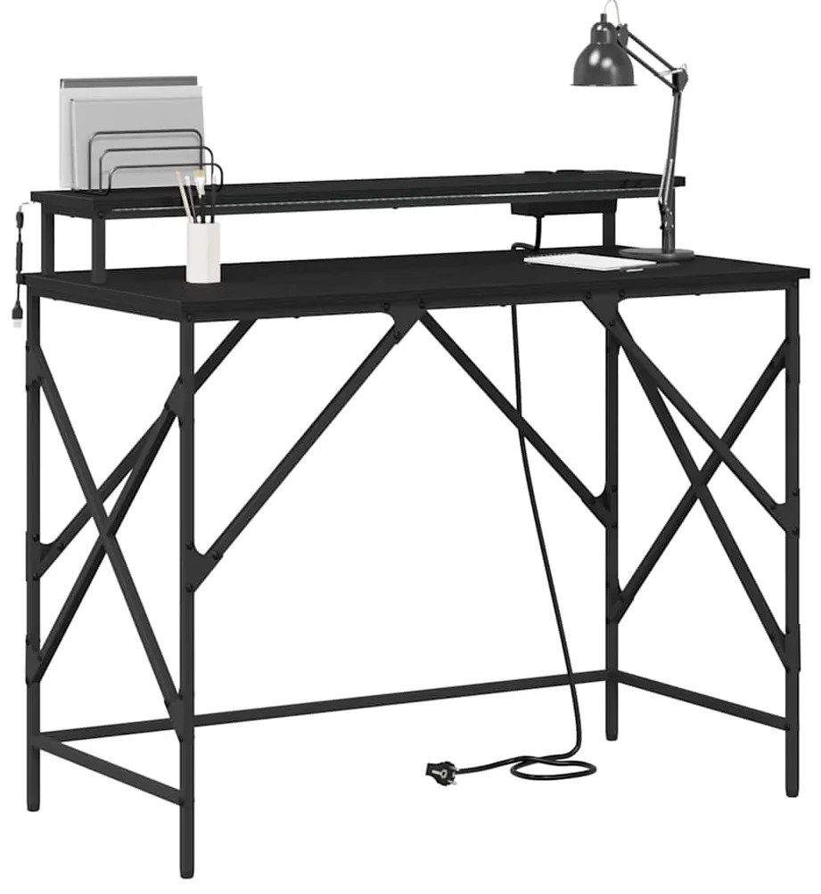 Asztal LED -es lámpákkal Musta tammi 100 x 50 x 86.5 cm Faanyag