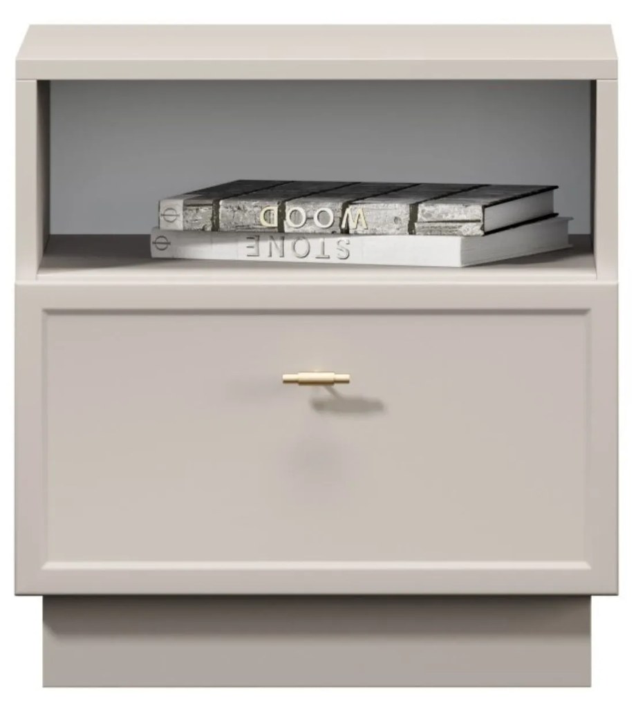 Lorini fiókos éjjeliszekrény 45 cm - kasmír / arany T-bar fogantyúk