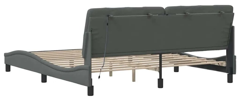 sötétszürke szövet ágykeret LED-es matrac nélkül 180 x 200 cm