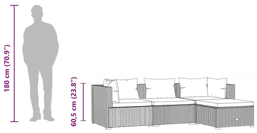 vidaXL 4 részes szürke polyrattan kerti ülőgarnitúra párnákkal