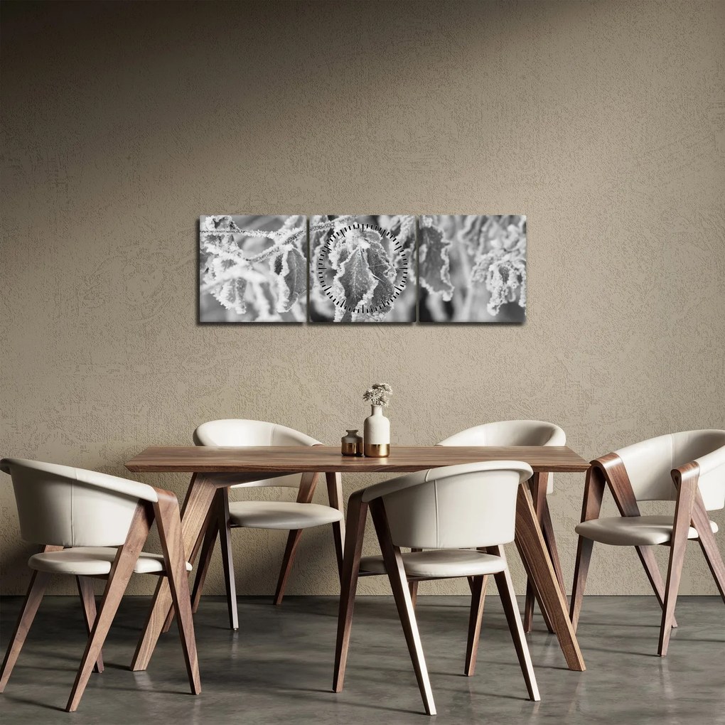 Kép - Fagyott levelek, fekete-fehér (órával) (90x30 cm)