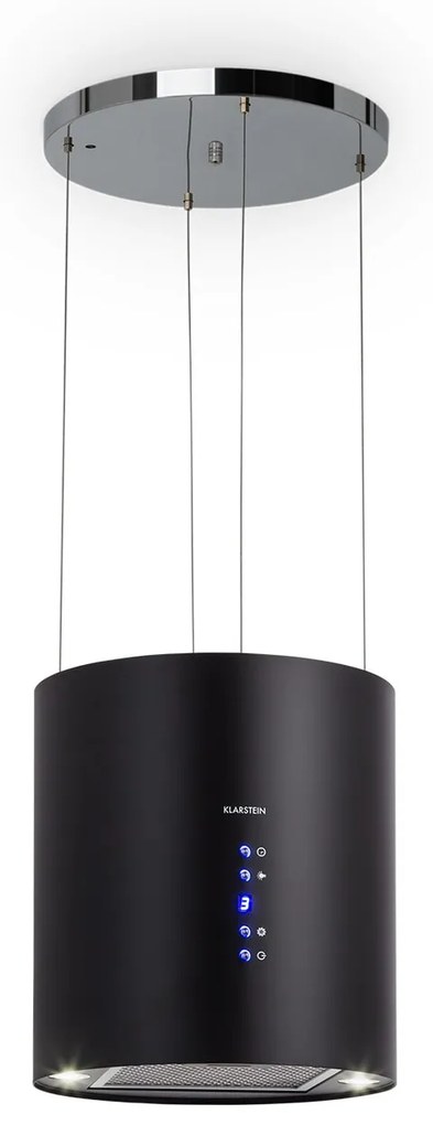 Klarstein Barett, sziget páraelszívó, Ø 35 cm, légkeringetés, 522 m³/ó, LED, aktívszén szűrő, fekete