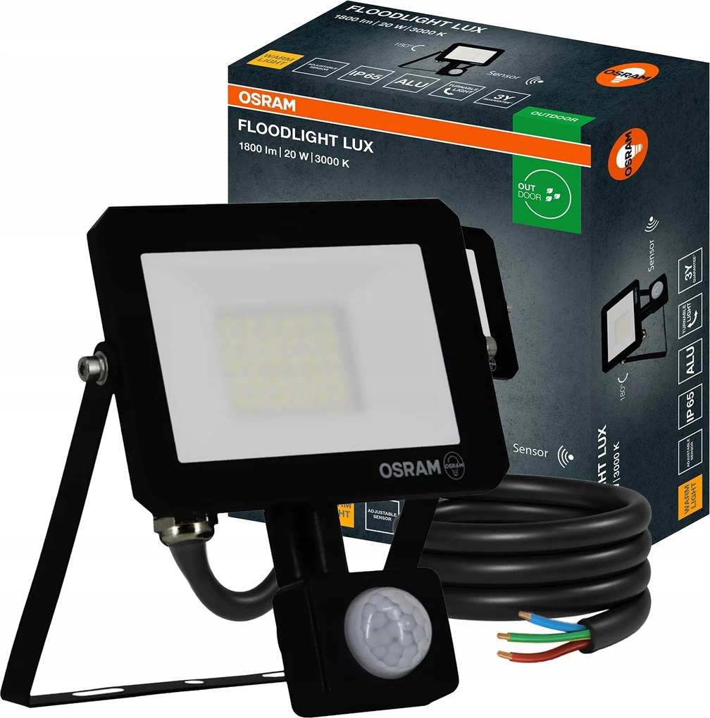 Led Halogén Reflektor Fényvető 20W 3000K 1800lm IP65 Mozgásérzékelővel Osram