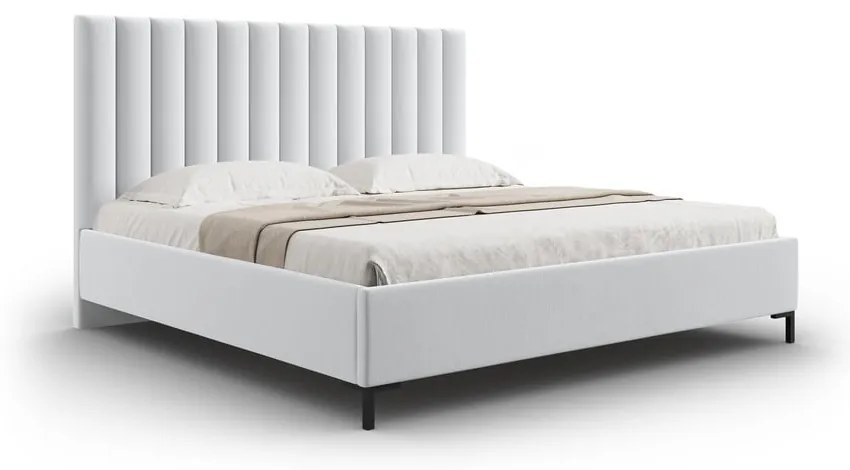 Világosszürke kárpitozott ágyneműtartós franciaágy ágyráccsal 160x200 cm Casey – Mazzini Beds