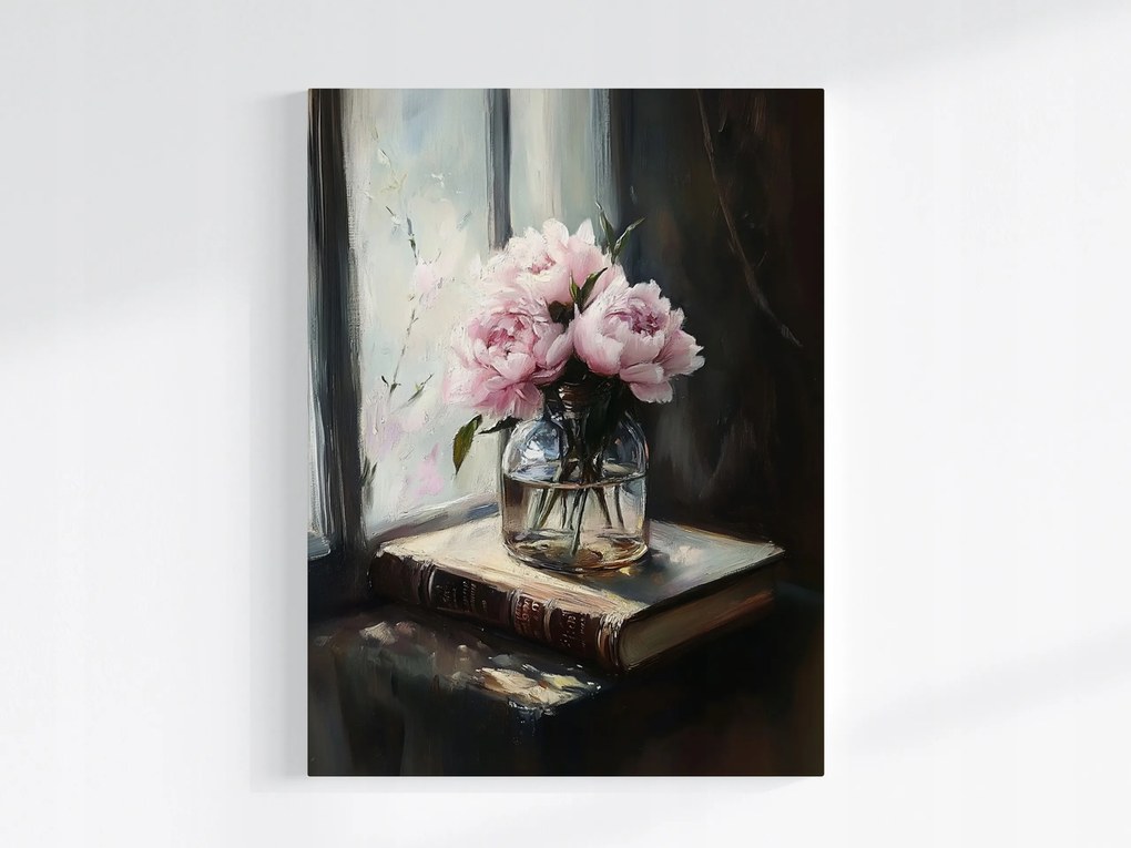 Vászonkép Canvas Virágok Bazsarózsa Peonie Csokor Könyv Ablak 75x100