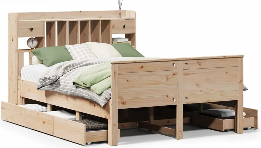 vidaXL tömör fenyőfa könyvespolcos ágy matrac nélkül 150 x 200 cm