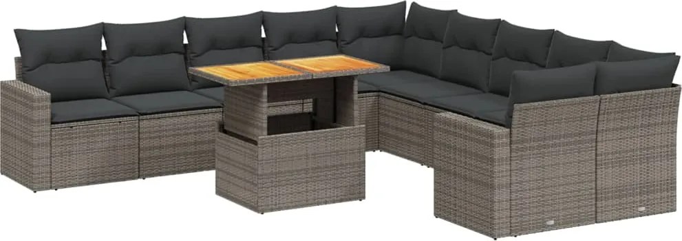 vidaXL 11 részes szürke polyrattan kerti ülőgarnitúra párnákkal