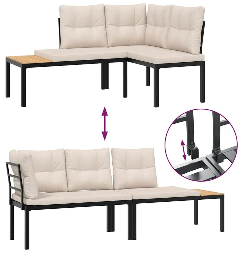 5 részes fekete porszórt acél kerti kanapészett párnával