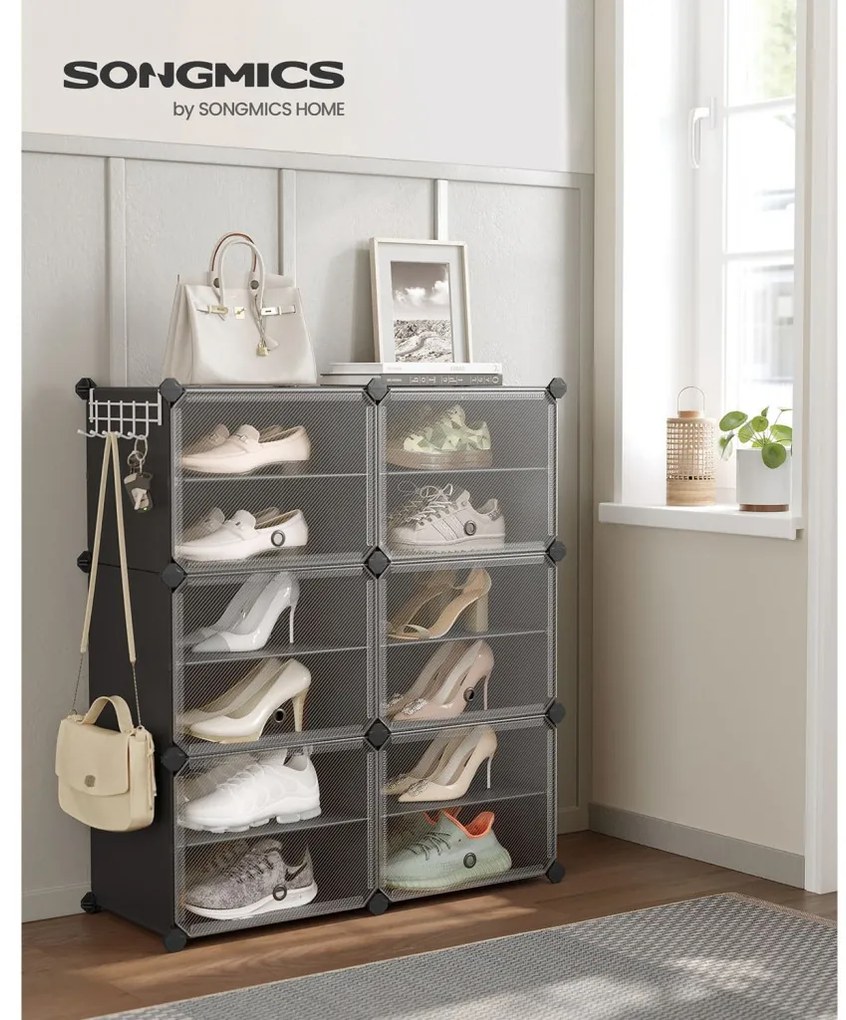Cipőtároló doboz 6 rekeszes tárolódoboz, fekete 82x32x92cm