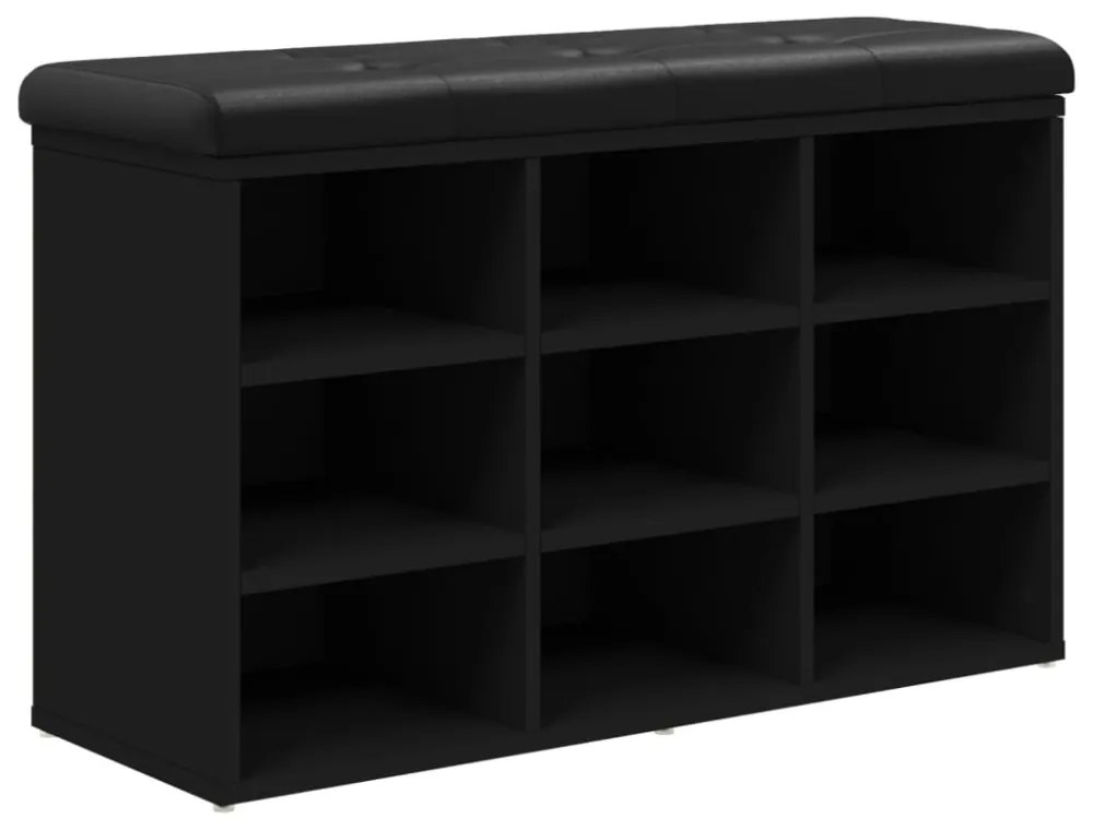 fekete szerelt fa cipőtároló pad 82 x 32 x 50 cm