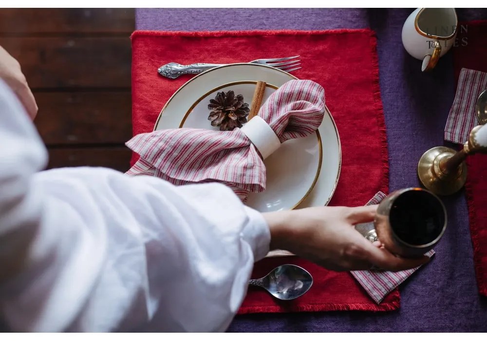 Piros-natúr színű poháralátét szett 4 db-os – Linen Tales