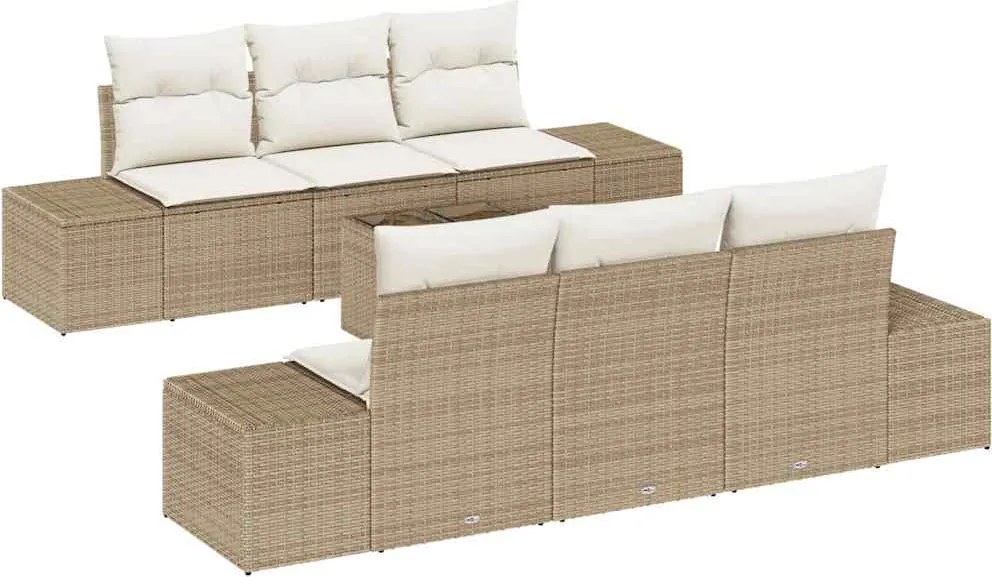 vidaXL Kerti Kanapé Szett párnával 7 pcs Bézs polirattan