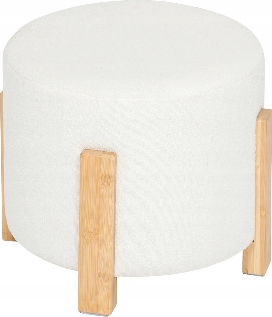 Dekoratív fehér puff 37,5 cm Bansa bambusz lábak nappaliba hálószobába