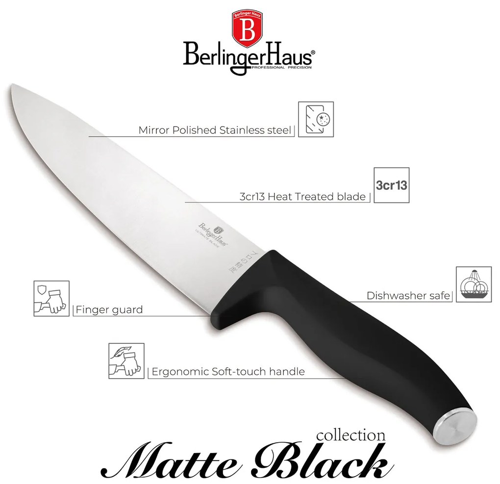 10 részes matt fekete késkészlet bambusz állvánnyal Berlinger Haus Matte Black