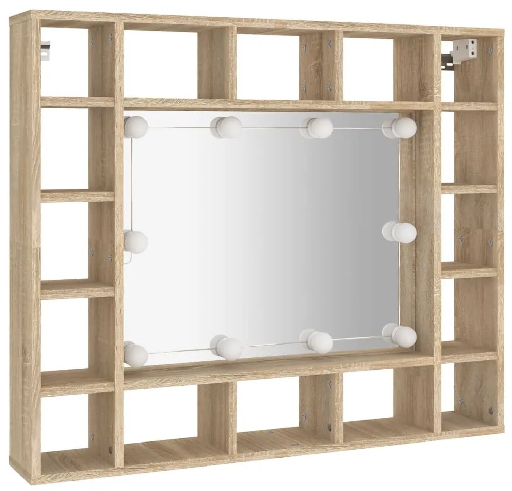 sonoma tölgyszínű tükrös szekrény LED-ekkel 91 x 15 x 76,5 cm