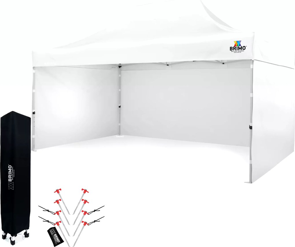 Kerti sátor 3x4,5m Acél | Gyorsan felállítható Pavilon Eseményekhez és Partikhoz - plusz 3 oldalfal - Fehér