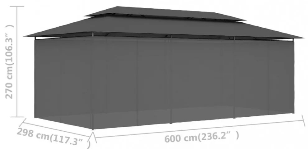 antracitszürke pavilon függönyökkel 600 x 298 x 270 cm