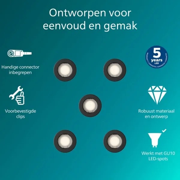Philips - 5 darabos PERIDOT beépíthető lámpatest 1xGU10/7W/230V, fekete