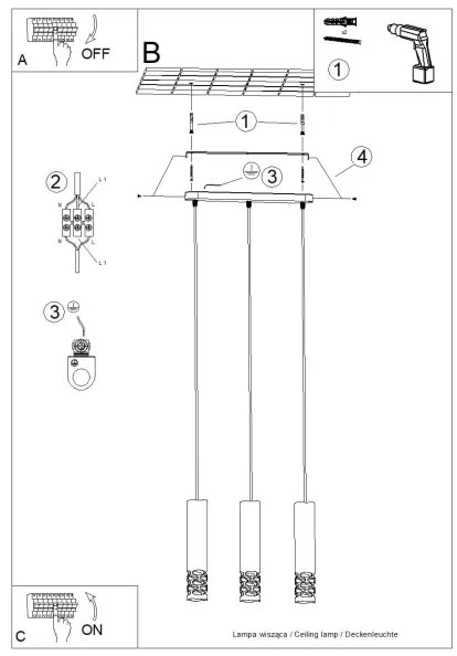 Sollux SL.1693 - Csillár zsinóron LIRO 3xGU10/10W/230V fehér