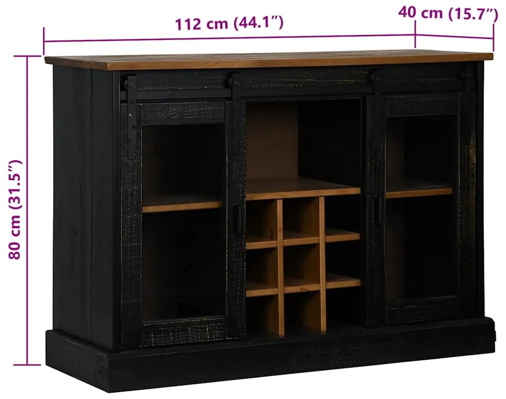HALDEN fekete tömör fa komód 2 tolóajtóval 112x40x80 cm