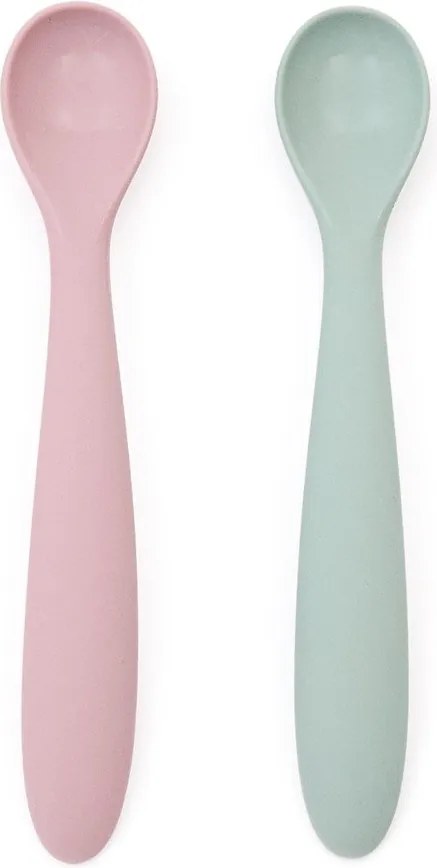 Rózsaszín-türkiz műanyag-szilikon gyerek kanál szett 2 db-os Lili – Kave Home
