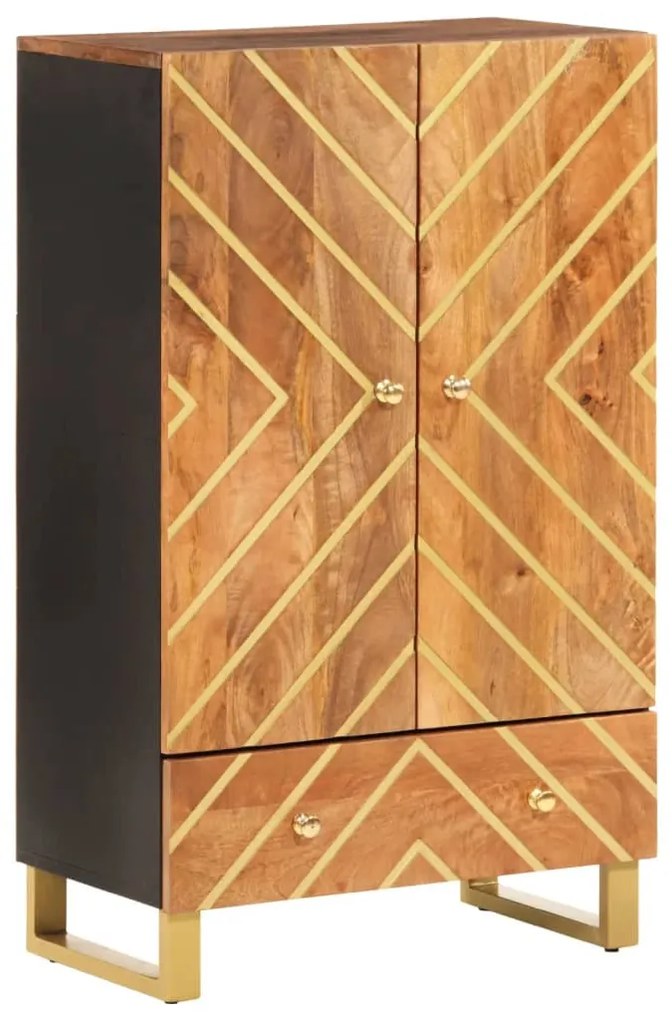 barna és fekete tömör mangófa tálalószekrény 60x33,5x100 cm