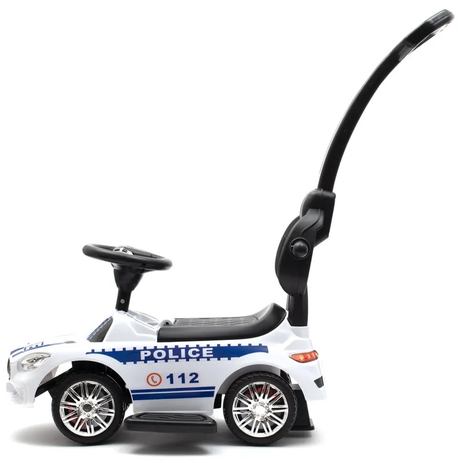 Zenélő bébitaxi vezetőrúddal Baby Mix RENDŐRSÉG fehér