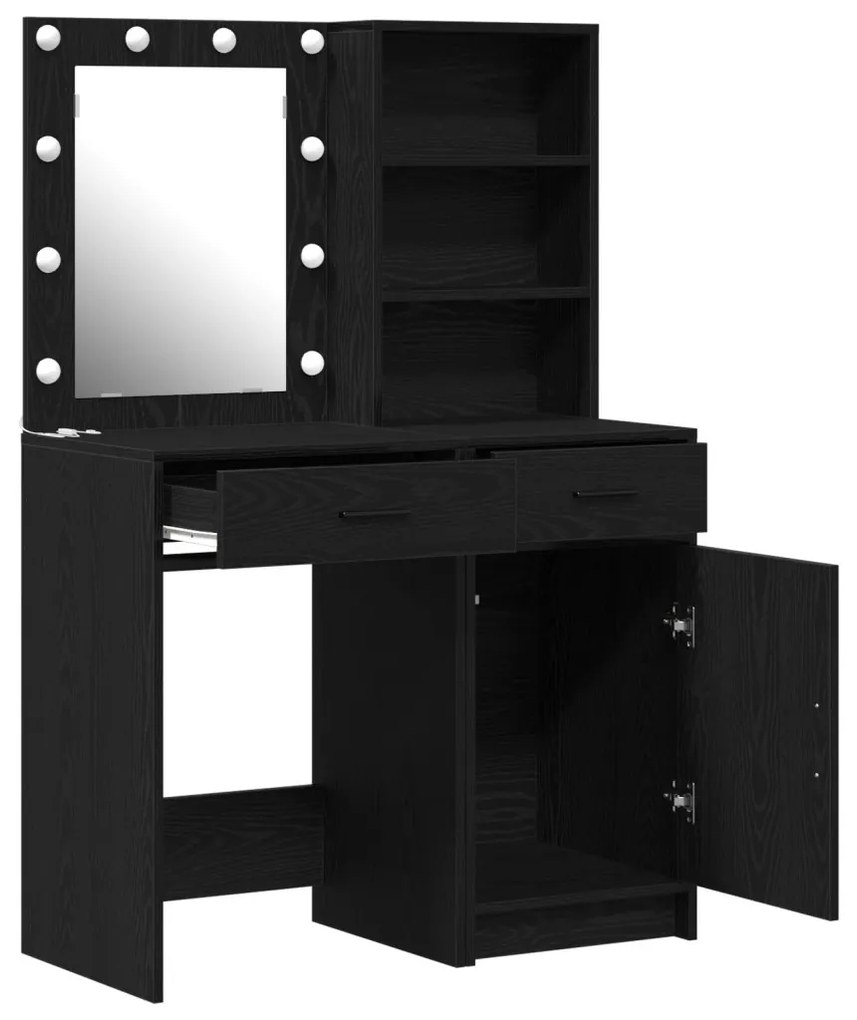 Sminkasztal Készlet 2 pcs Musta tammi 50 x 41 x 135 cm Faanyag