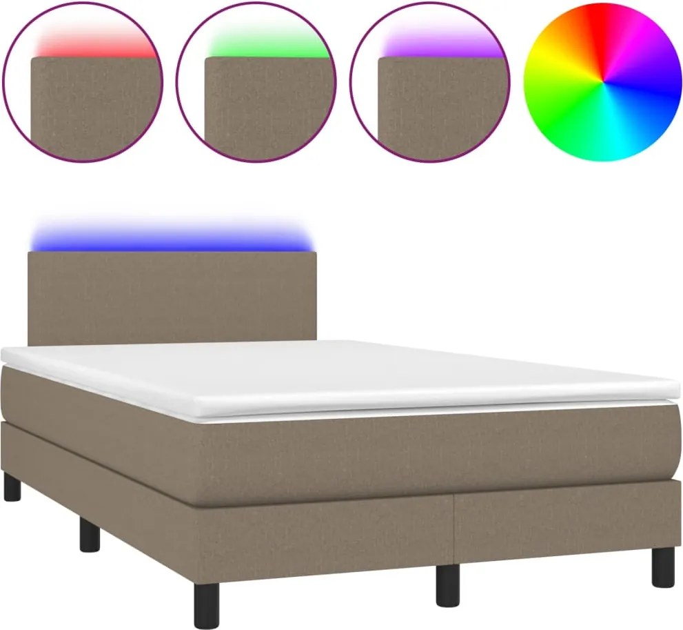 vidaXL tópszínű szövet rugós és LED-es ágy matraccal 120x190cm
