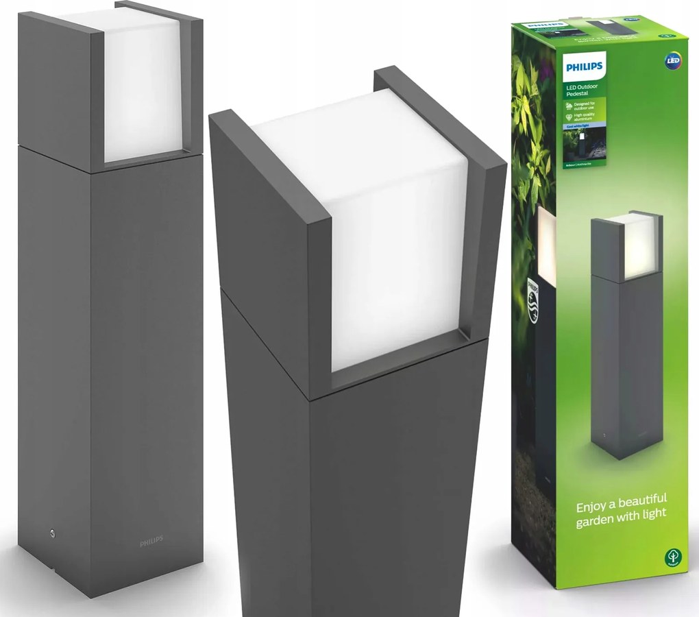 Arbour 6W Led kültéri kerti lámpa, 4000K, IP44 védettség, antracit színű oszlop Philips