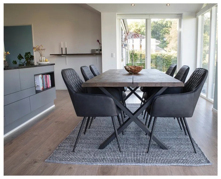 Sötétkék kárpitozott karfás étkezőfotel szett 2 db-os Harbo – House Nordic