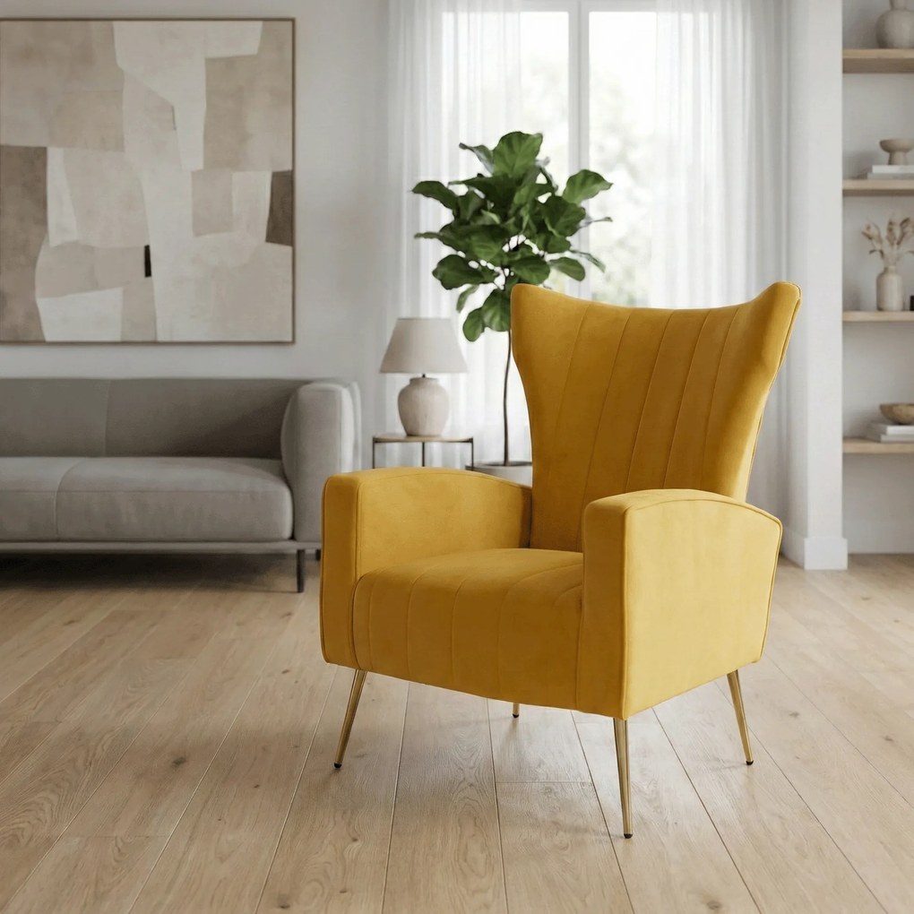 Relaxfotel, sárga Velvet szövet, BARET