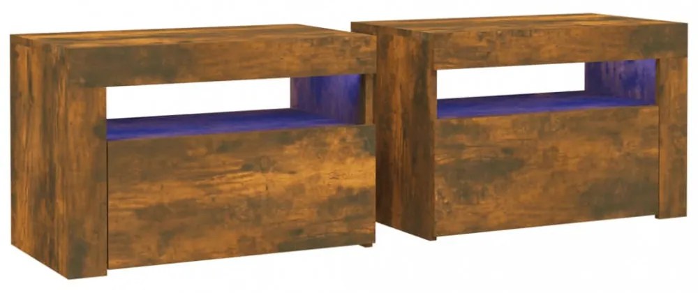 2 db füstös tölgy színű éjjeliszekrény LED-ekkel 60x35x40 cm