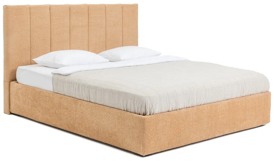 Mustársárga kárpitozott ágyneműtartós franciaágy ágyráccsal 180x200 cm Thessa Bold Line – Bonami Selection