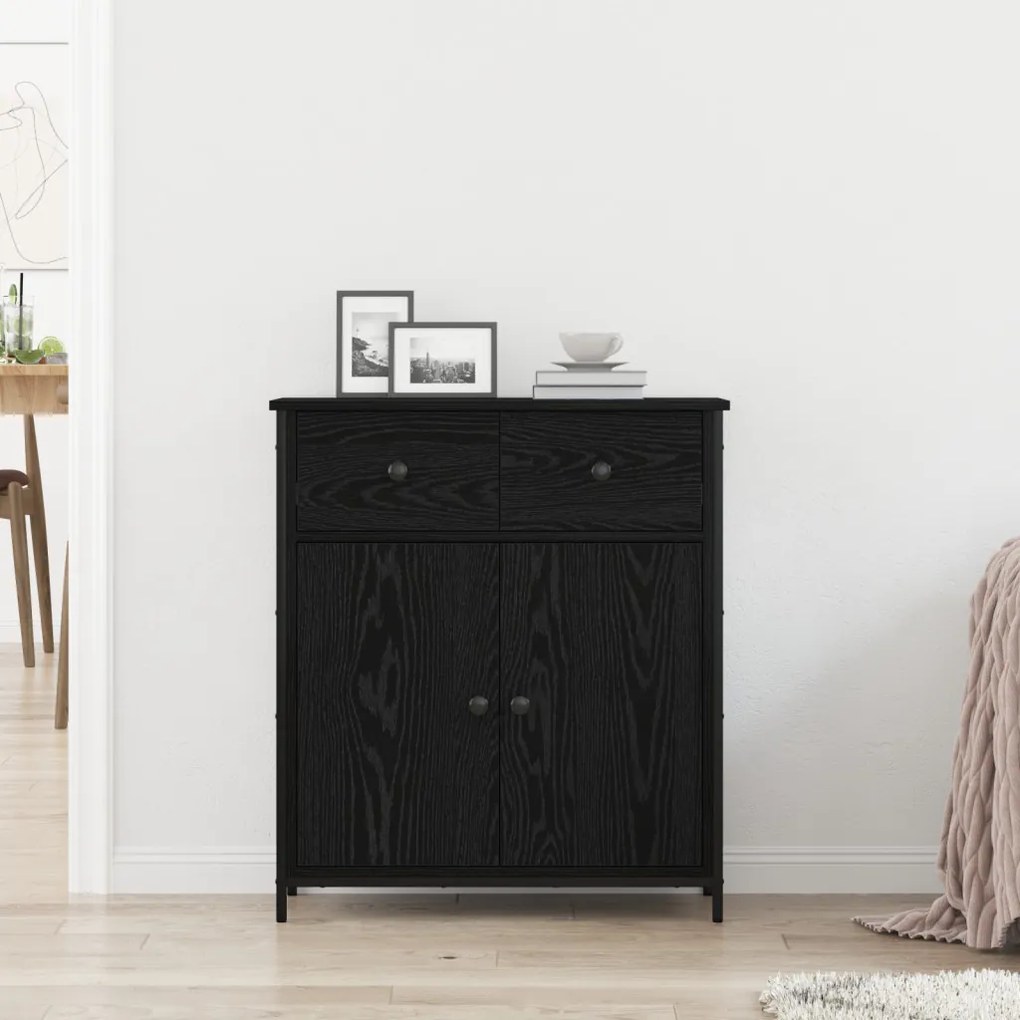 Oldalszekrény Fekete Tölgy 70x30x80 cm Mérnöki Fa és Acél