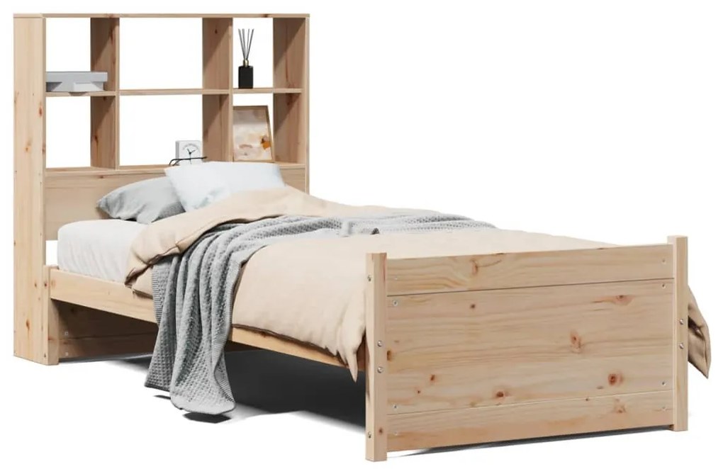 tömör fenyőfa könyvespolcos ágy matrac nélkül 90 x 190 cm