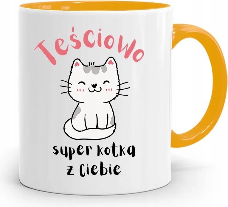 Sárga Anyós Bögre Szuper Cica Vagy, fényképes nyomattal